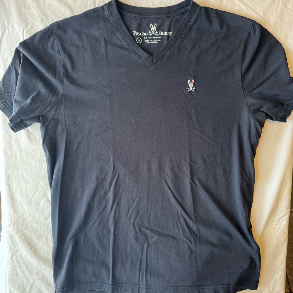 Psycho Bunny Men's Dark Blue V-Neck Tee